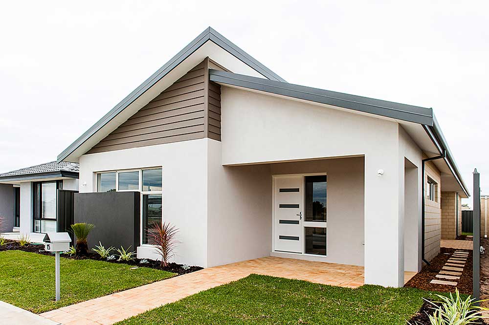 A modern rendered custom home with feature entry built by Zenecon